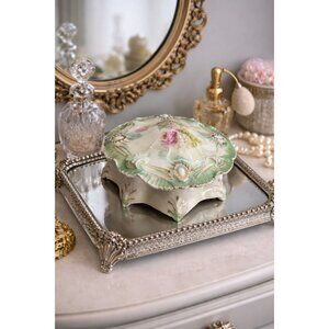 Antique RS Prussia Dresser Box Basket Of Flowers Covered Vanity Jar 5 1/2